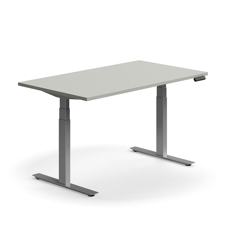 Výškovo nastaviteľný stôl QBUS, rovný, 1400x800 mm, strieborný rám, svetlošedá