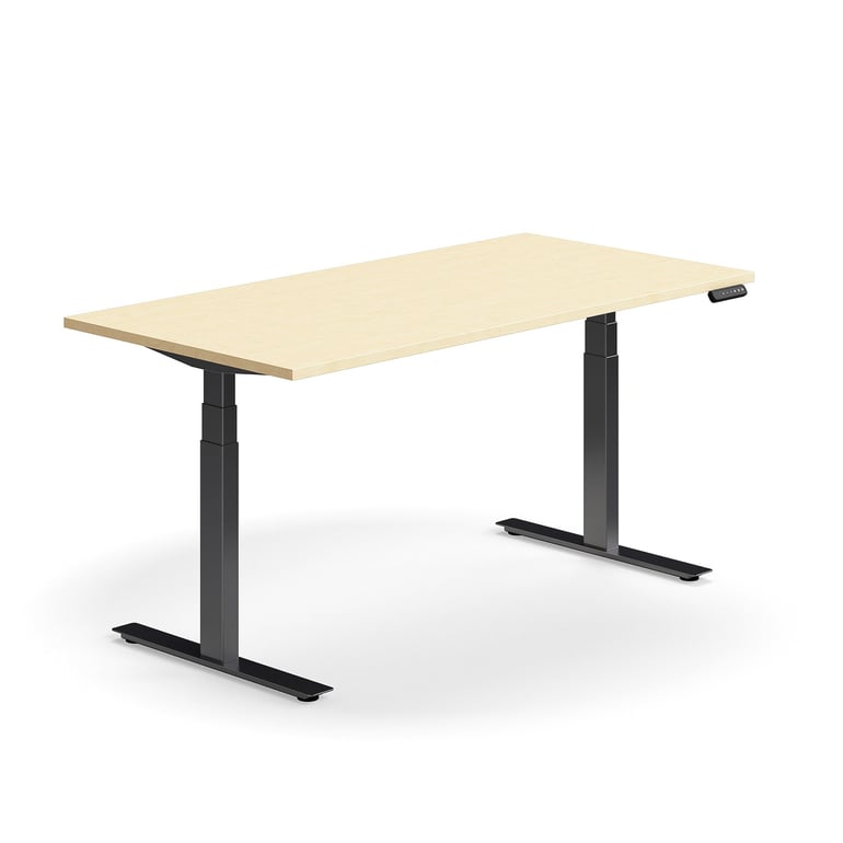 Výškovo nastaviteľný stôl QBUS, rovný, 1600x800 mm, čierny rám, breza