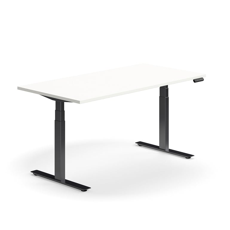 Výškovo nastaviteľný stôl QBUS, rovný, 1600x800 mm, čierny rám, biela