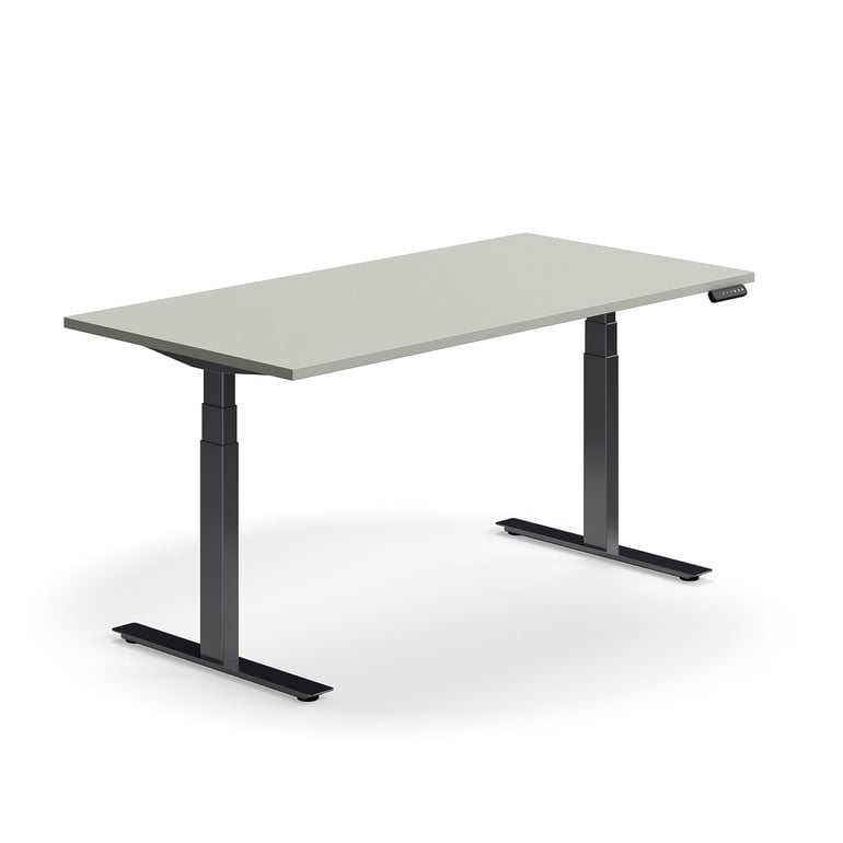 Výškovo nastaviteľný stôl QBUS, rovný, 1600x800 mm, čierny rám, svetlošedá
