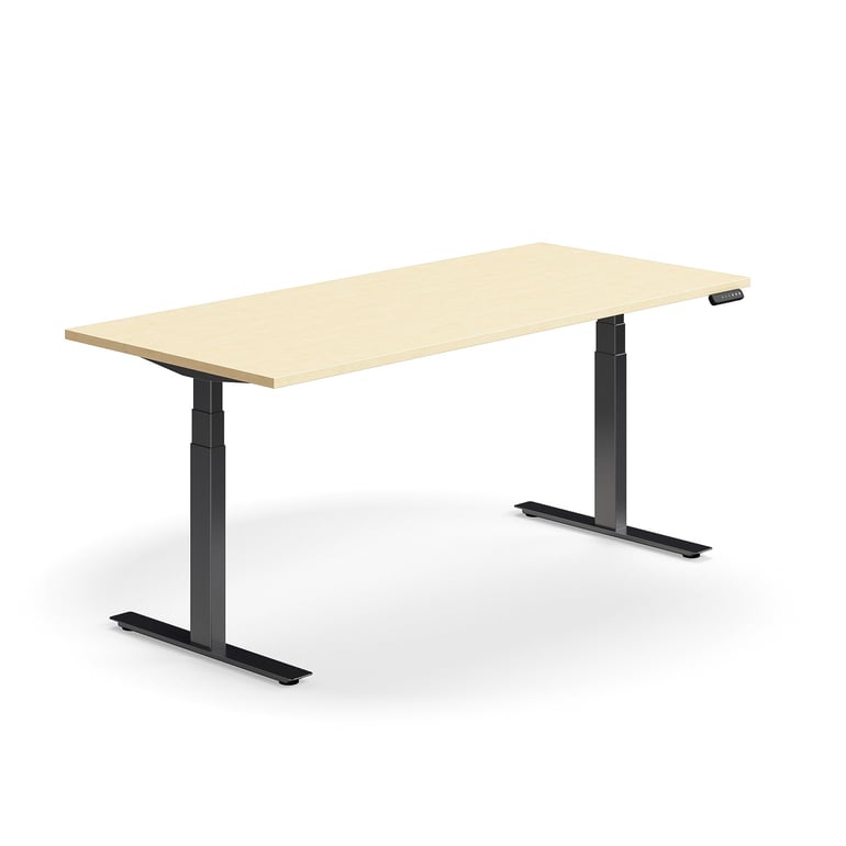Výškovo nastaviteľný stôl QBUS, rovný, 1800x800 mm, čierny rám, breza