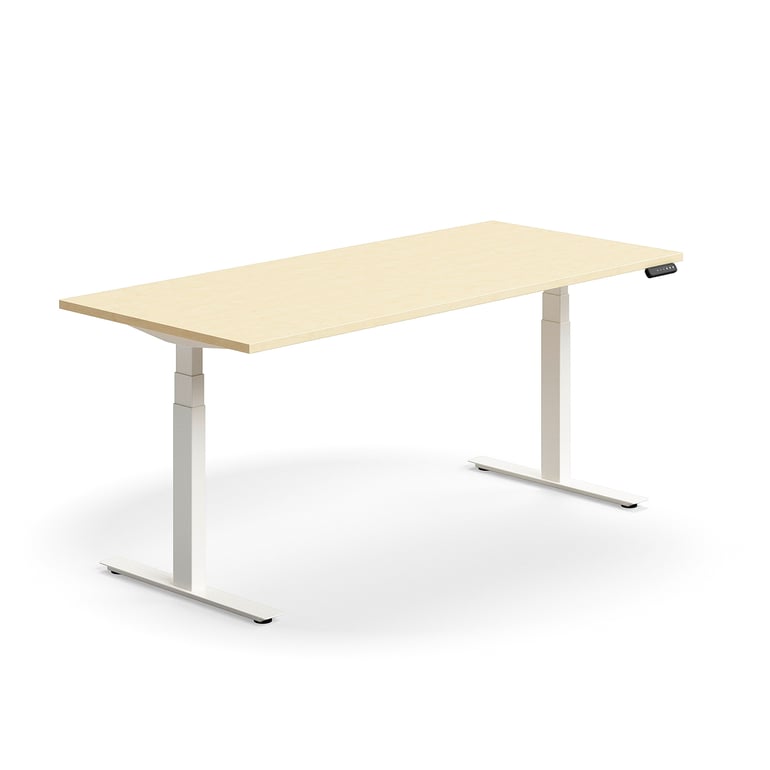 Výškovo nastaviteľný stôl QBUS, rovný, 1800x800 mm, biely rám, breza