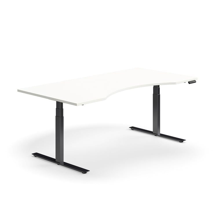 Výškovo nastaviteľný stôl QBUS, s výrezom, 2000x1000 mm, čierny rám, biela