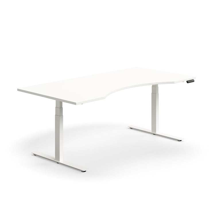 Výškovo nastaviteľný stôl QBUS, s výrezom, 2000x1000 mm, biely rám, biela