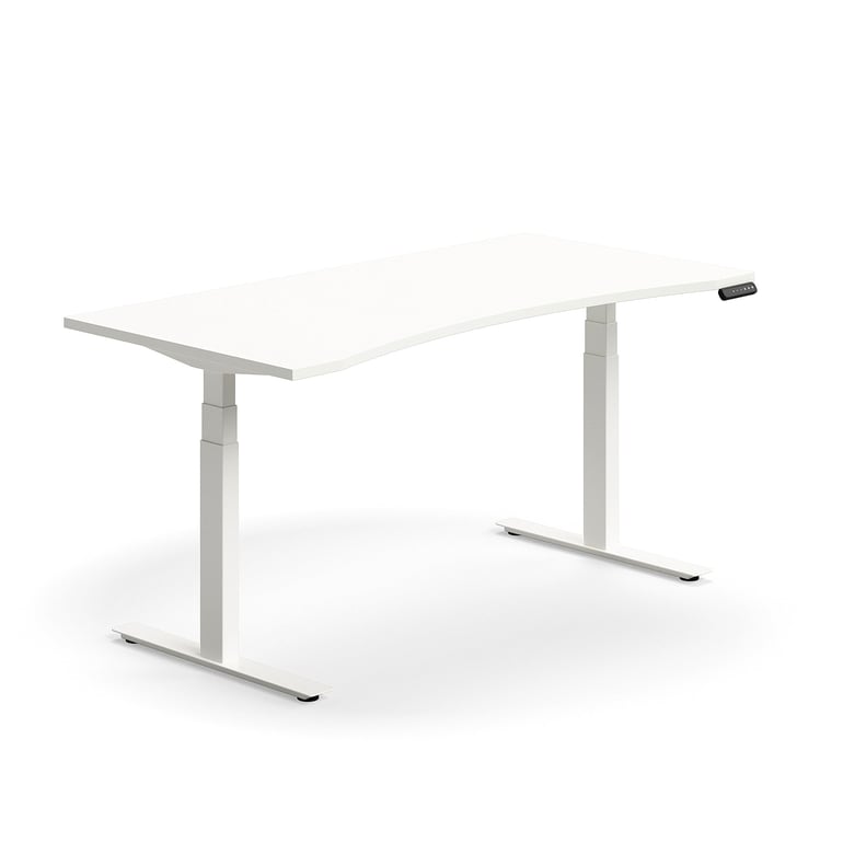 Výškovo nastaviteľný stôl QBUS, s výrezom, 1600x800 mm, biely rám, biela
