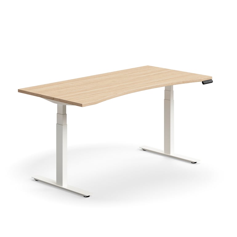 Levně Výškově nastavitelný stůl QBUS, vykrojený, 1600x800 mm, bílá podnož, dub