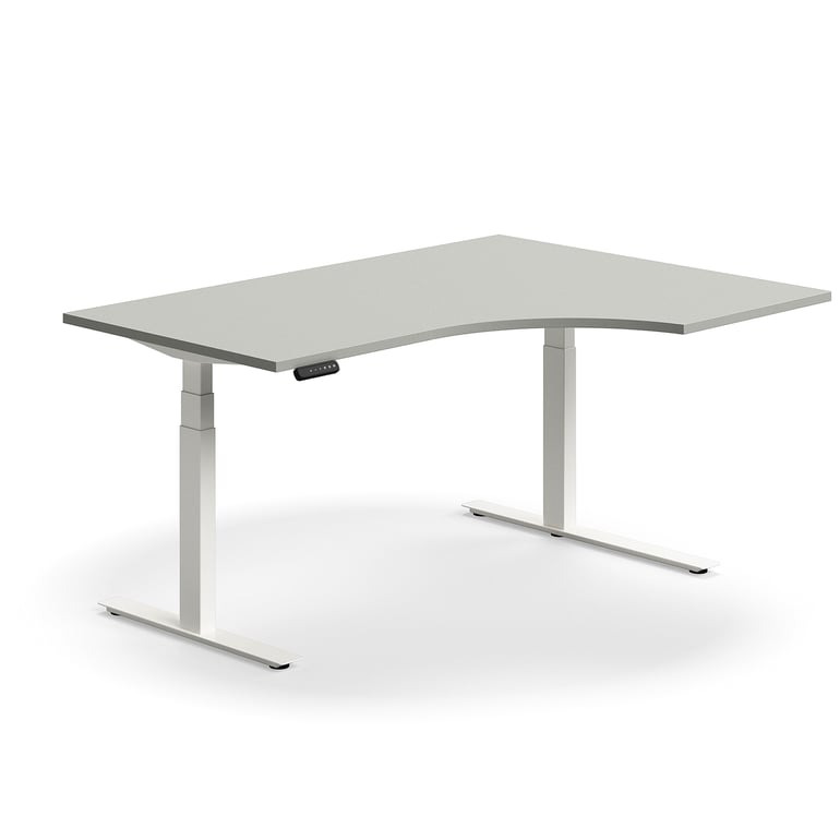 Levně Výškově nastavitelný stůl QBUS, rohový, 1600x1200 mm, bílá podnož, světle šedá
