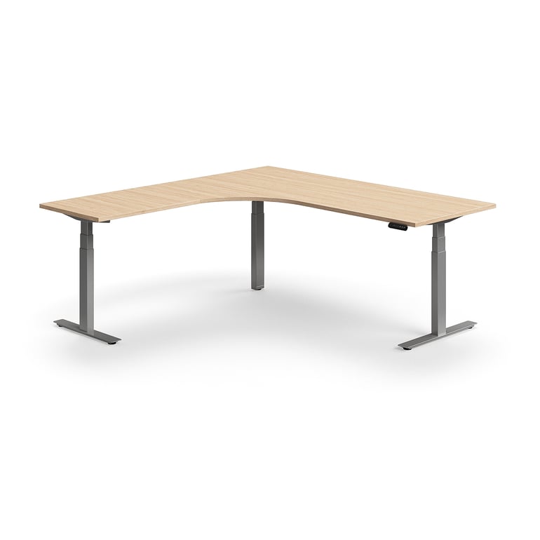 Levně Výškově nastavitelný stůl QBUS, rohový, 2000x2000 mm, stříbrná podnož, dub