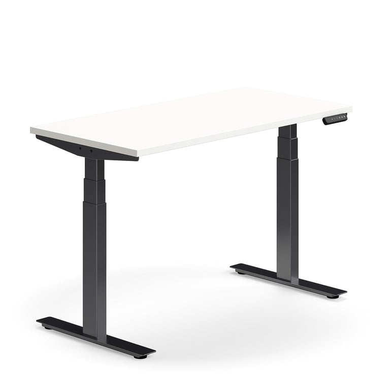 Výškovo nastaviteľný stôl QBUS, rovný, 1200x600 mm, čierny rám, biela
