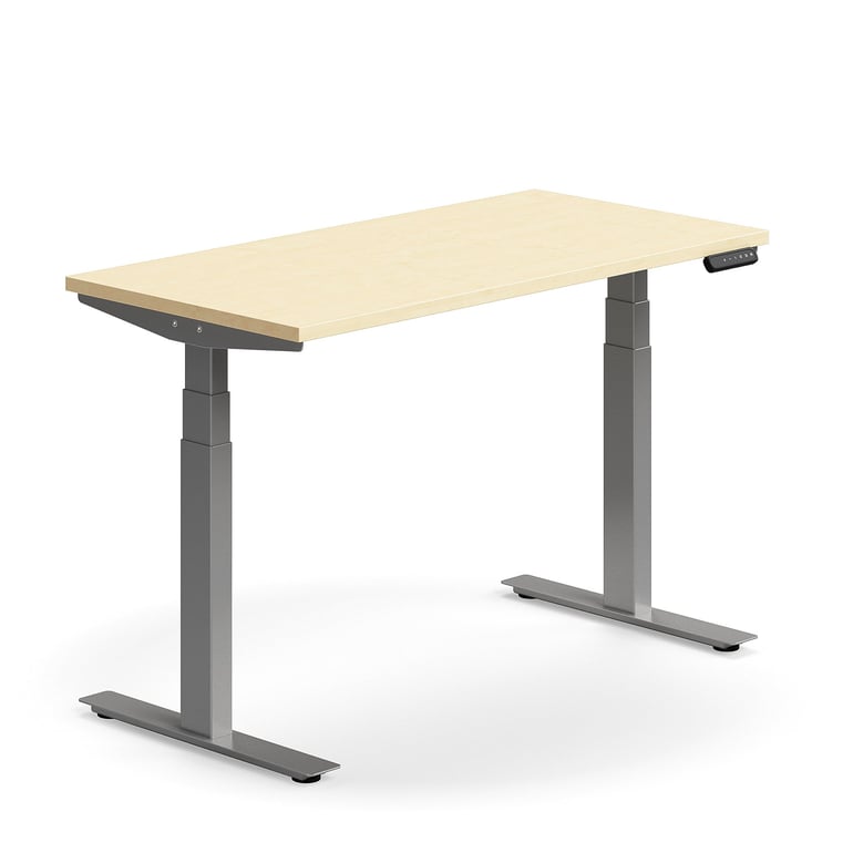 Výškovo nastaviteľný stôl QBUS, rovný, 1200x600 mm, strieborný rám, breza