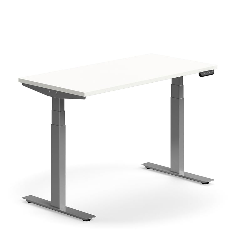 Levně Výškově nastavitelný stůl QBUS, 1200x600 mm, stříbrná podnož, bílá