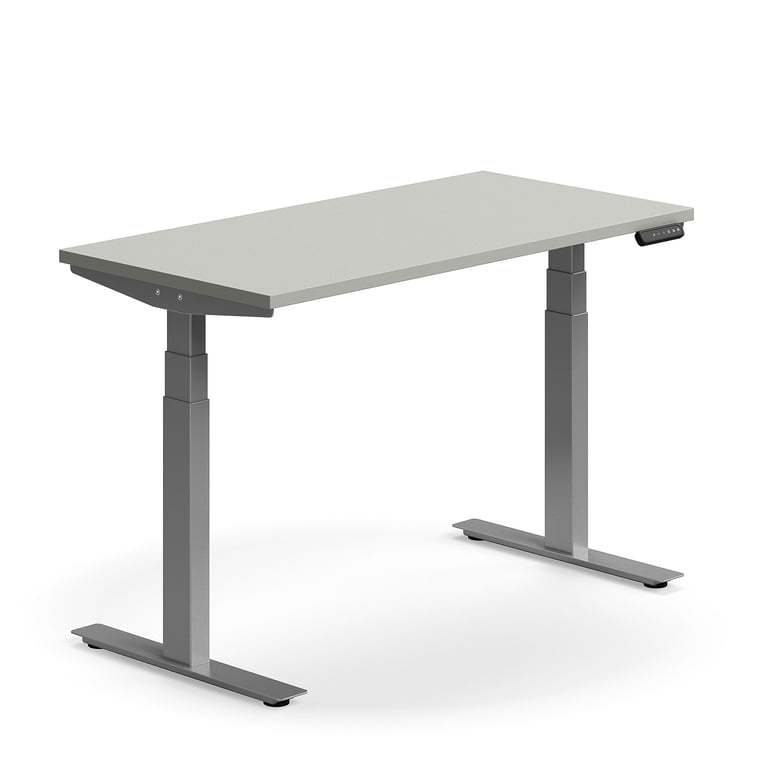 Levně Výškově nastavitelný stůl QBUS, 1200x600 mm, stříbrná podnož, světle šedá