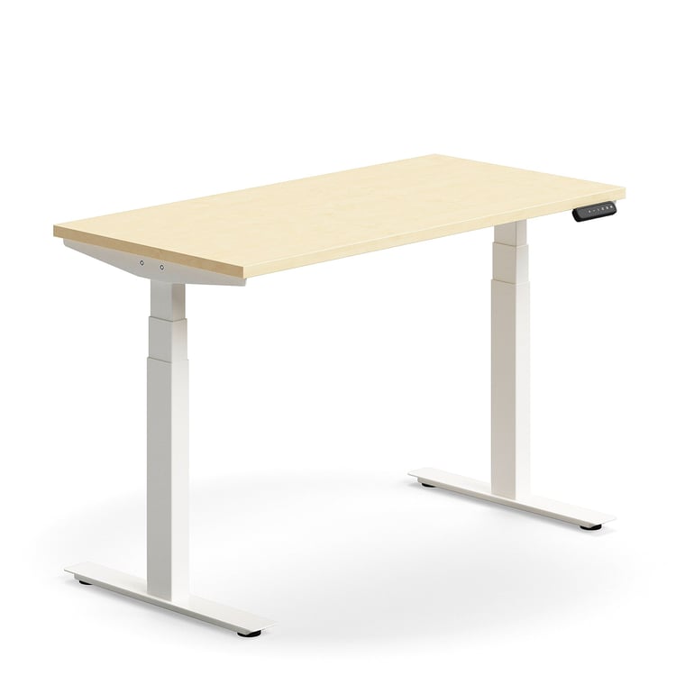 Výškovo nastaviteľný stôl QBUS, rovný, 1200x600 mm, biely rám, breza