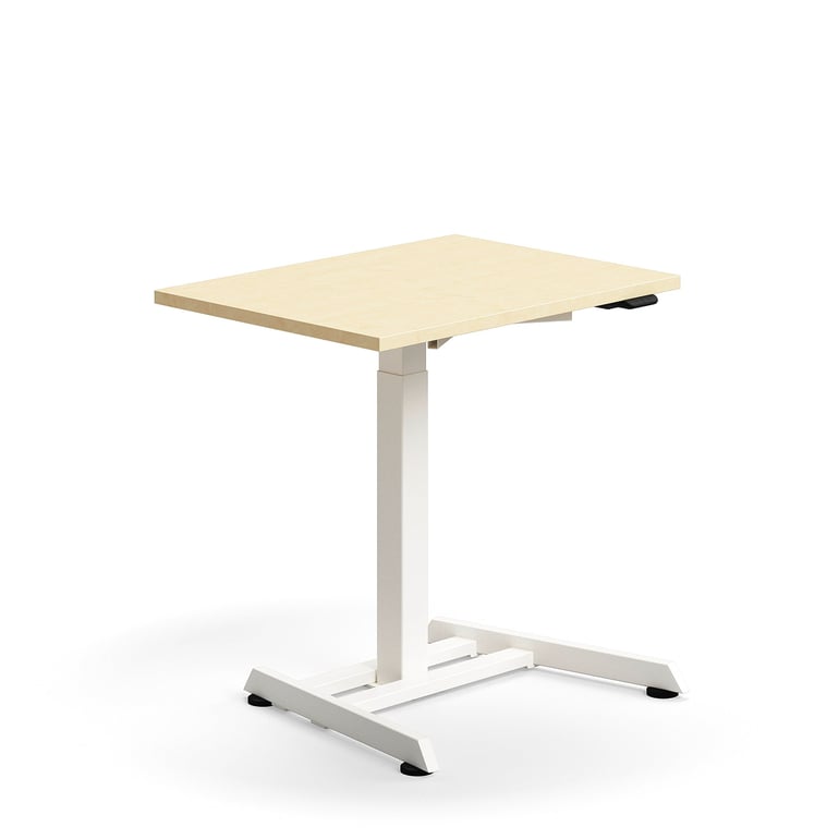 Výškovo nastaviteľný stôl QBUS, s centrálnou nohou, 800x600 mm, biely rám, breza