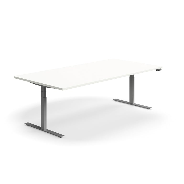 Levně Jednací stůl QBUS, výškově nastavitelný, obdélníkový, 2400x1200 mm, stříbrná podnož, bílá