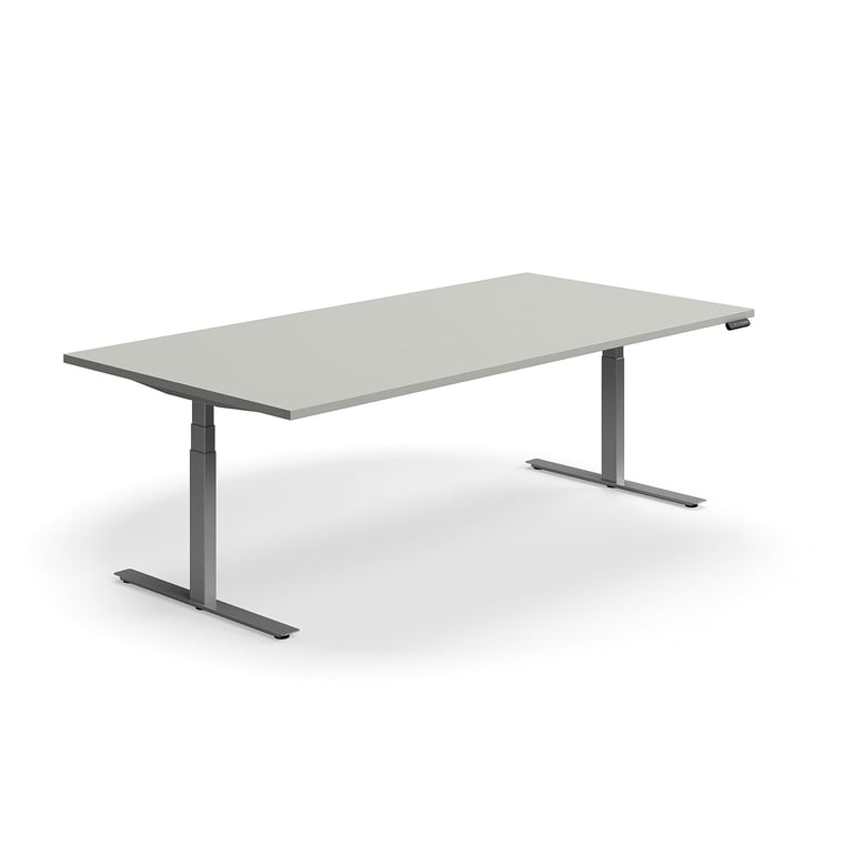 Levně Jednací stůl QBUS, výškově nastavitelný, obdélníkový, 2400x1200 mm, stříbrná podnož, světle šedá