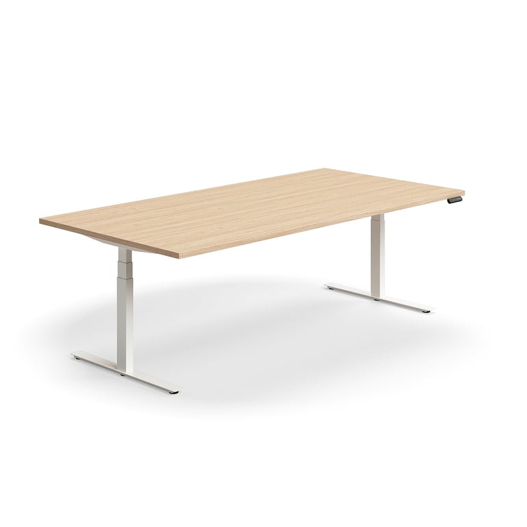 Levně Jednací stůl QBUS, výškově nastavitelný, obdélníkový, 2400x1200 mm, bílá podnož, dub