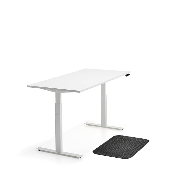 Levně Sestava QBUS + STAND, výškově nastavitelný stůl, bílý + ergonomická podložka