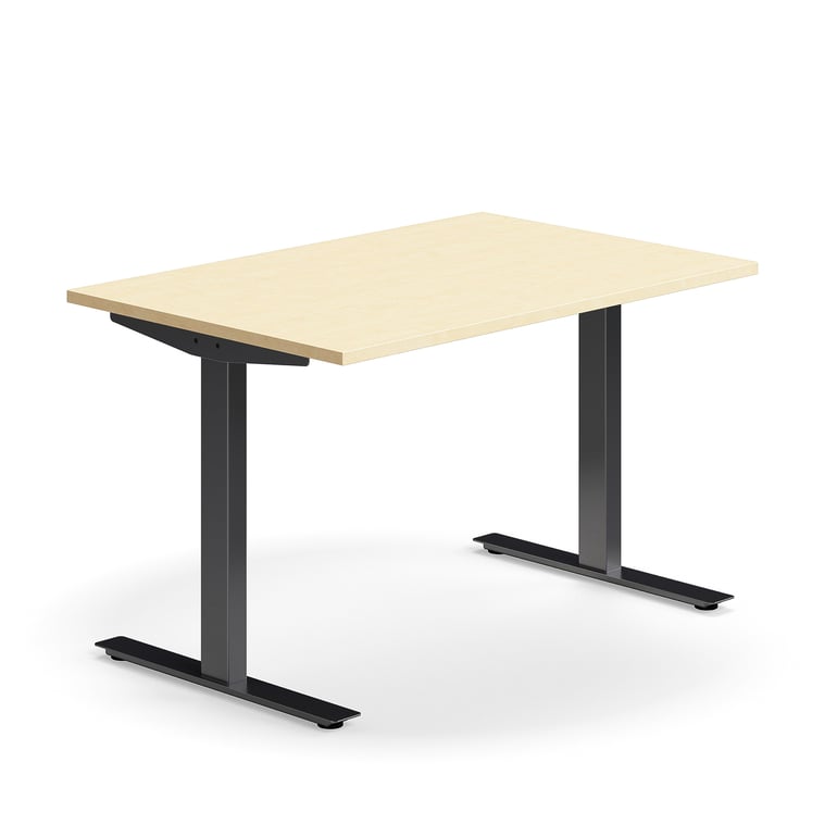 Levně Psací stůl QBUS, T-nohy, 1200x800 mm, černá podnož, bříza