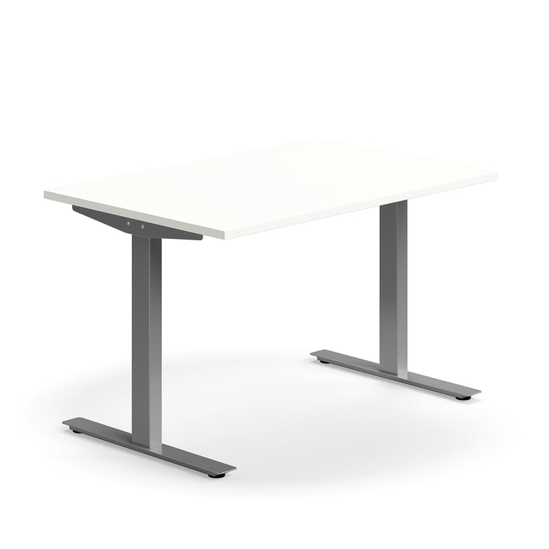 Levně Psací stůl QBUS, T-nohy, 1200x800 mm, stříbrná podnož, bílá