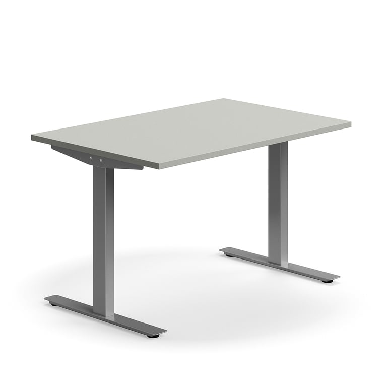 Levně Psací stůl QBUS, T-nohy, 1200x800 mm, stříbrná podnož, světle šedá