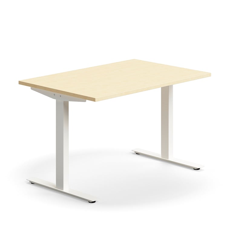 Levně Psací stůl QBUS, T-nohy, 1200x800 mm, bílá podnož, bříza