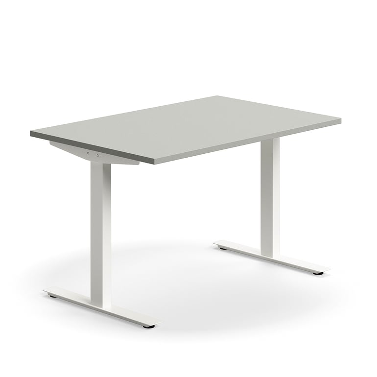 Levně Psací stůl QBUS, T-nohy, 1200x800 mm, bílá podnož, světle šedá