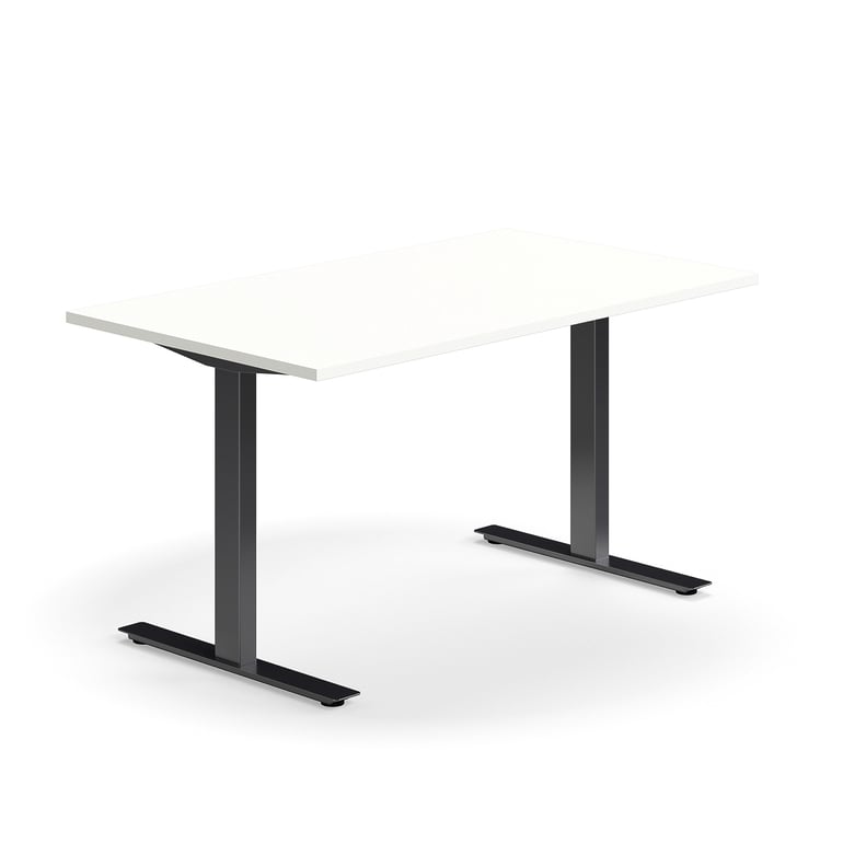 Levně Psací stůl QBUS, T-nohy, 1400x800 mm, černá podnož, bílá