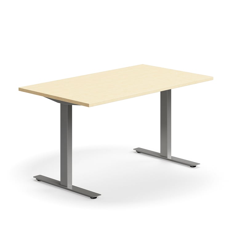 Levně Psací stůl QBUS, T-nohy, 1400x800 mm, stříbrná podnož, bříza