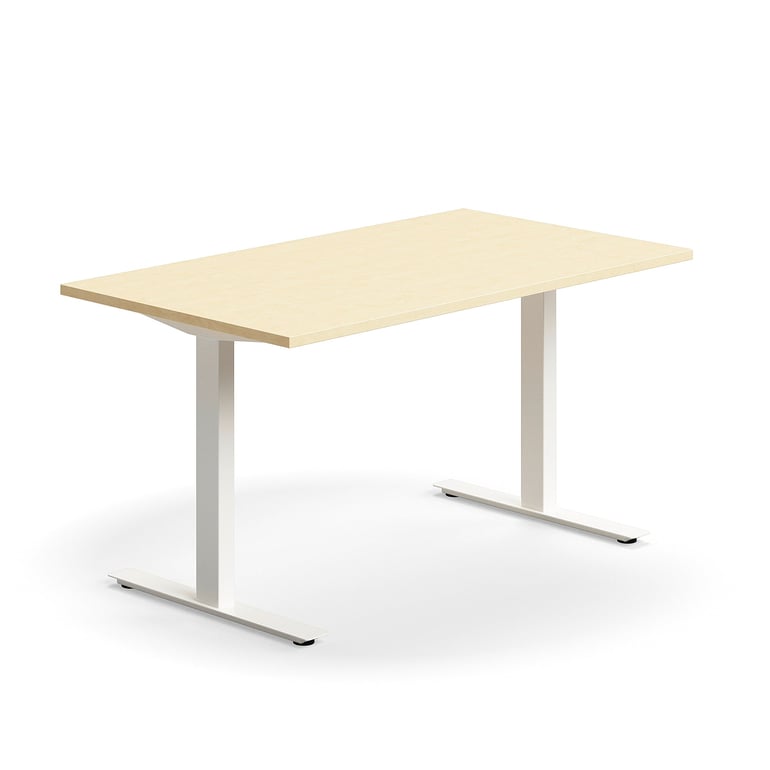 Kancelársky stôl QBUS, rovný, 1400x800 mm, T-rám, biely rám, breza