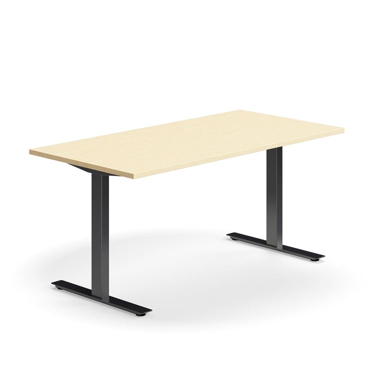 Kancelársky stôl QBUS, rovný, 1600x800 mm, T-rám, čierny rám, breza