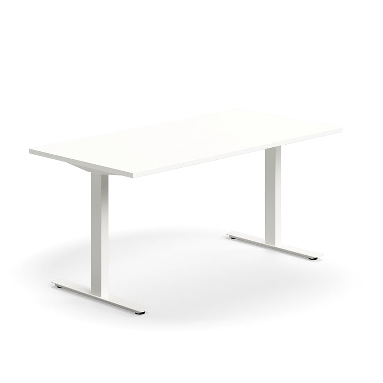 Kancelársky stôl QBUS, rovný, 1600x800 mm, T-rám, biely rám, biela
