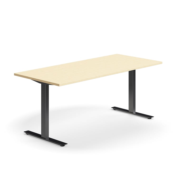 Levně Psací stůl QBUS, T-nohy, 1800x800 mm, černá podnož, bříza