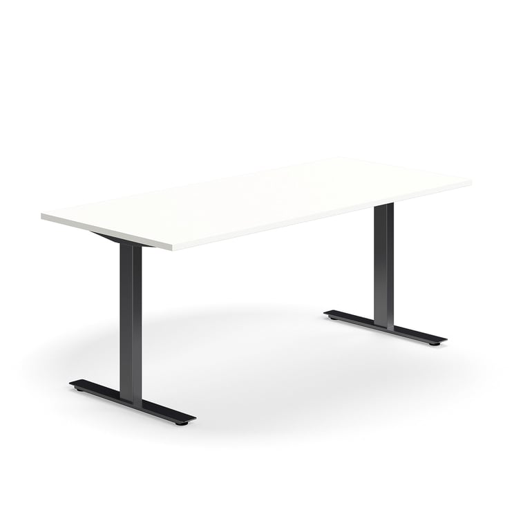 Kancelársky stôl QBUS, rovný, 1800x800 mm, T-rám, čierny rám, biela