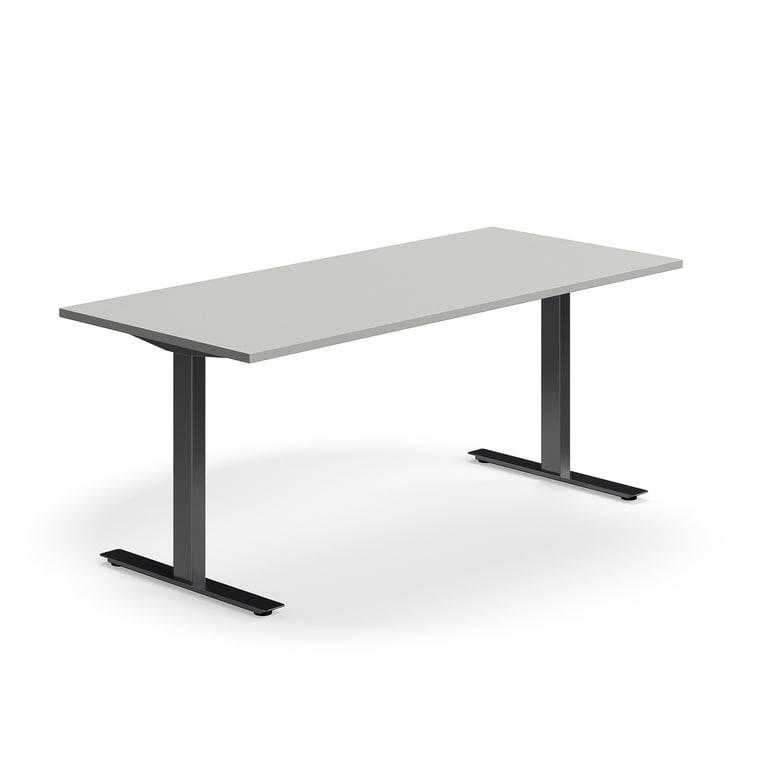 Levně Psací stůl QBUS, T-nohy, 1800x800 mm, černá podnož, světle šedá