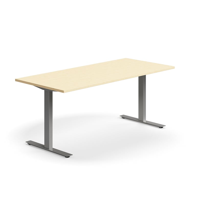 Levně Psací stůl QBUS, T-nohy, 1800x800 mm, stříbrná podnož, bříza