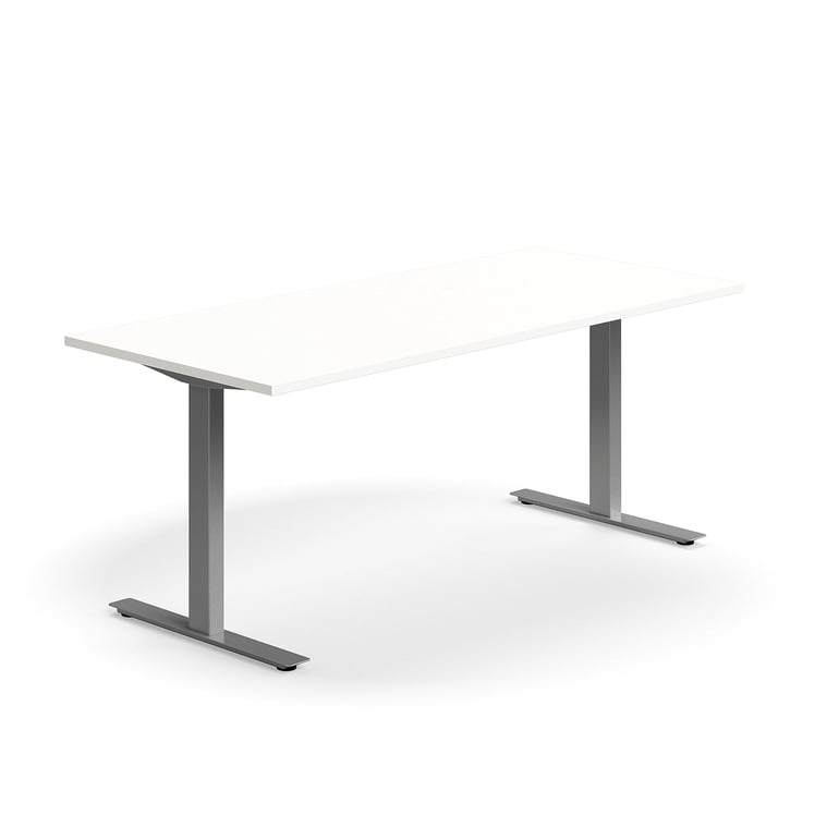 Kancelársky stôl QBUS, rovný, 1800x800 mm, T-rám, strieborný rám, biela