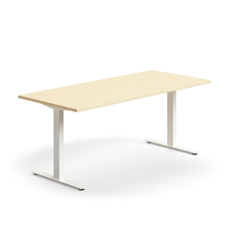 Levně Psací stůl QBUS, T-nohy, 1800x800 mm, bílá podnož, bříza