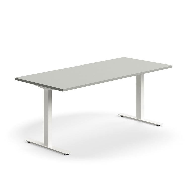Levně Psací stůl QBUS, T-nohy, 1800x800 mm, bílá podnož, světle šedá