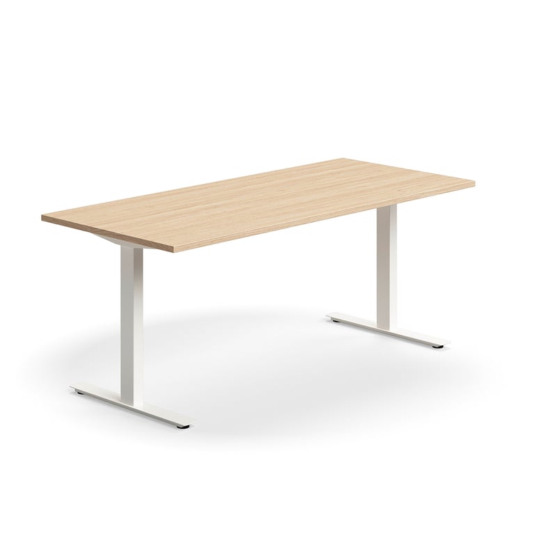 Levně Psací stůl QBUS, T-nohy, 1800x800 mm, bílá podnož, dub