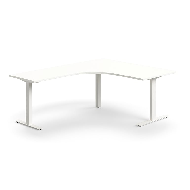 Levně Rohový psací stůl QBUS, T-nohy, 1600x2000 mm, bílá podnož, bílá
