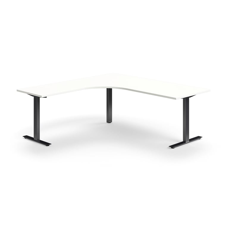 Levně Rohový psací stůl QBUS, T-nohy, 2000x2000 mm, černá podnož, bílá