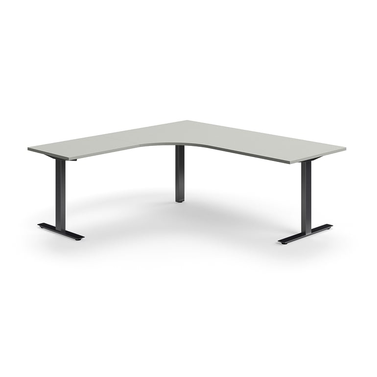Levně Rohový psací stůl QBUS, T-nohy, 2000x2000 mm, černá podnož, světle šedá
