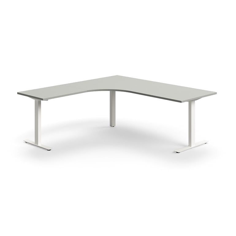 Levně Rohový psací stůl QBUS, T-nohy, 2000x2000 mm, bílá podnož, světle šedá