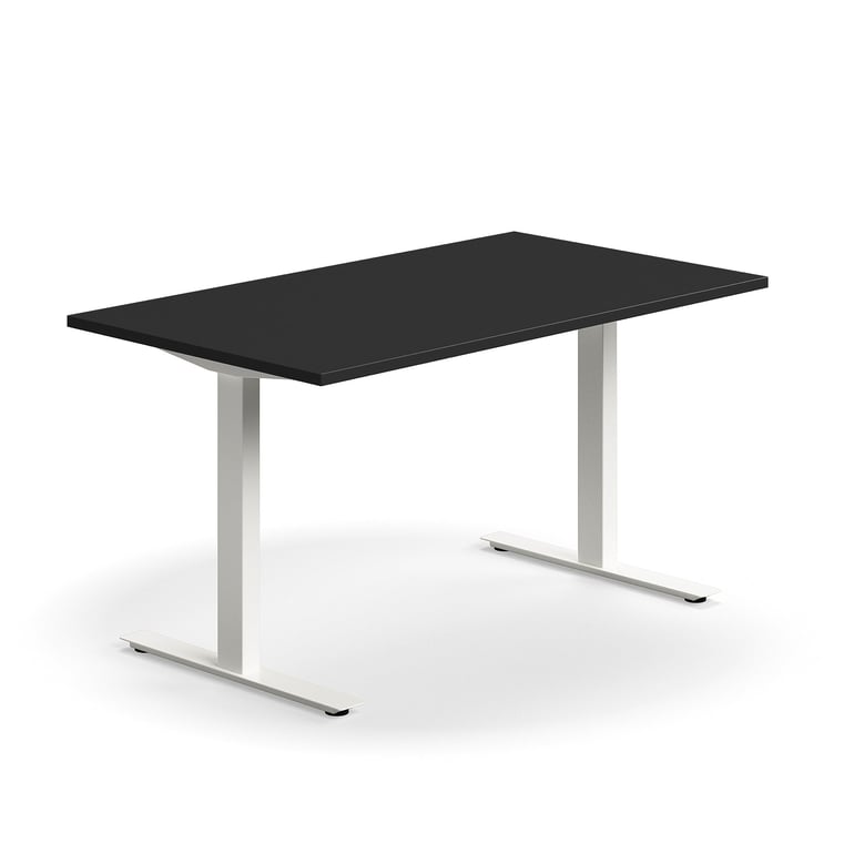 Kancelársky stôl QBUS, rovný, 1400x800 mm, T-rám, biely rám, čierna
