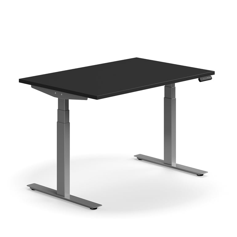 Levně Výškově nastavitelný stůl QBUS, 1200x800 mm, stříbrná podnož, černá