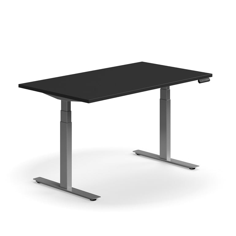 Výškovo nastaviteľný stôl QBUS, rovný, 1400x800 mm, strieborný rám, čierna