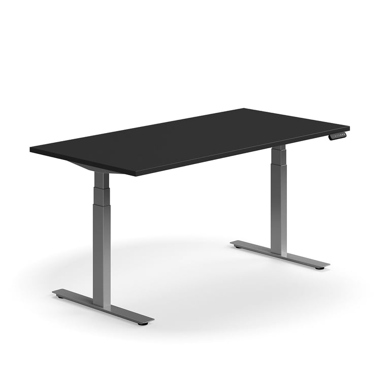 Výškovo nastaviteľný stôl QBUS, rovný, 1600x800 mm, strieborný rám, čierna
