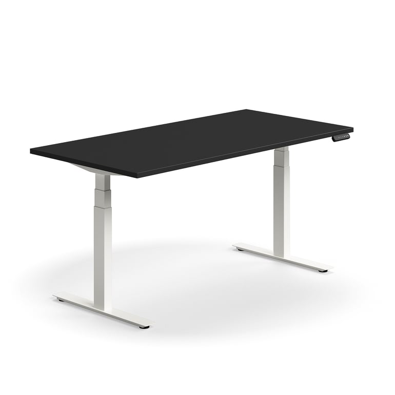 Levně Výškově nastavitelný stůl QBUS, 1600x800 mm, bílá podnož, černá