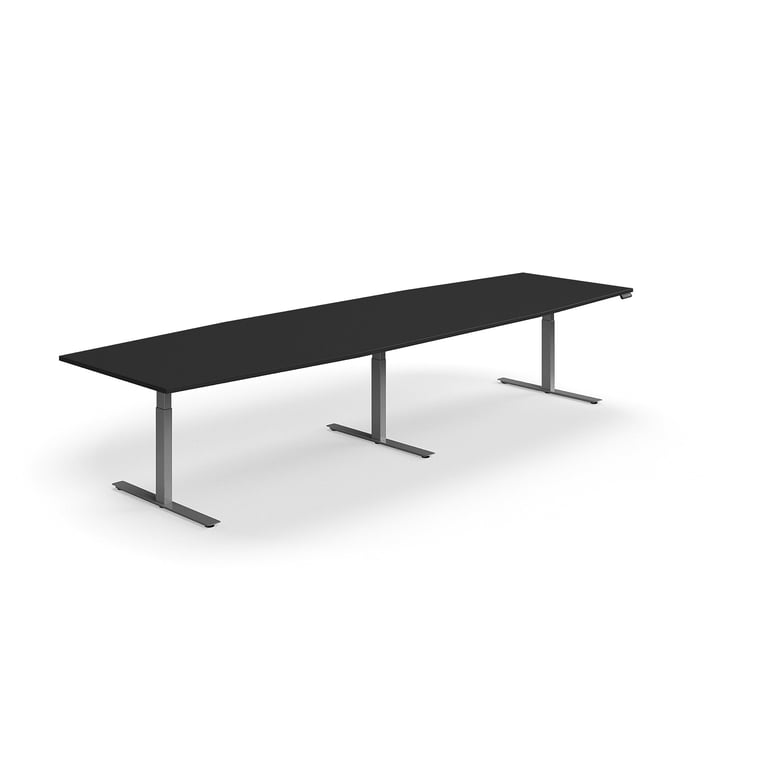 Nastaviteľný rokovací stôl QBUS, oválny, 4000x1200 mm, strieborný rám, čierna